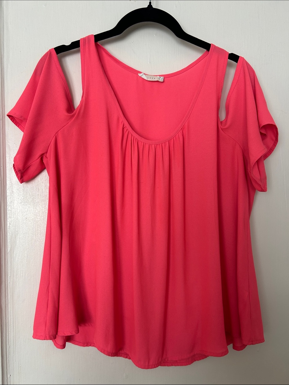 Lush Coral Pink Cold-Shoulder Flowy Blouse